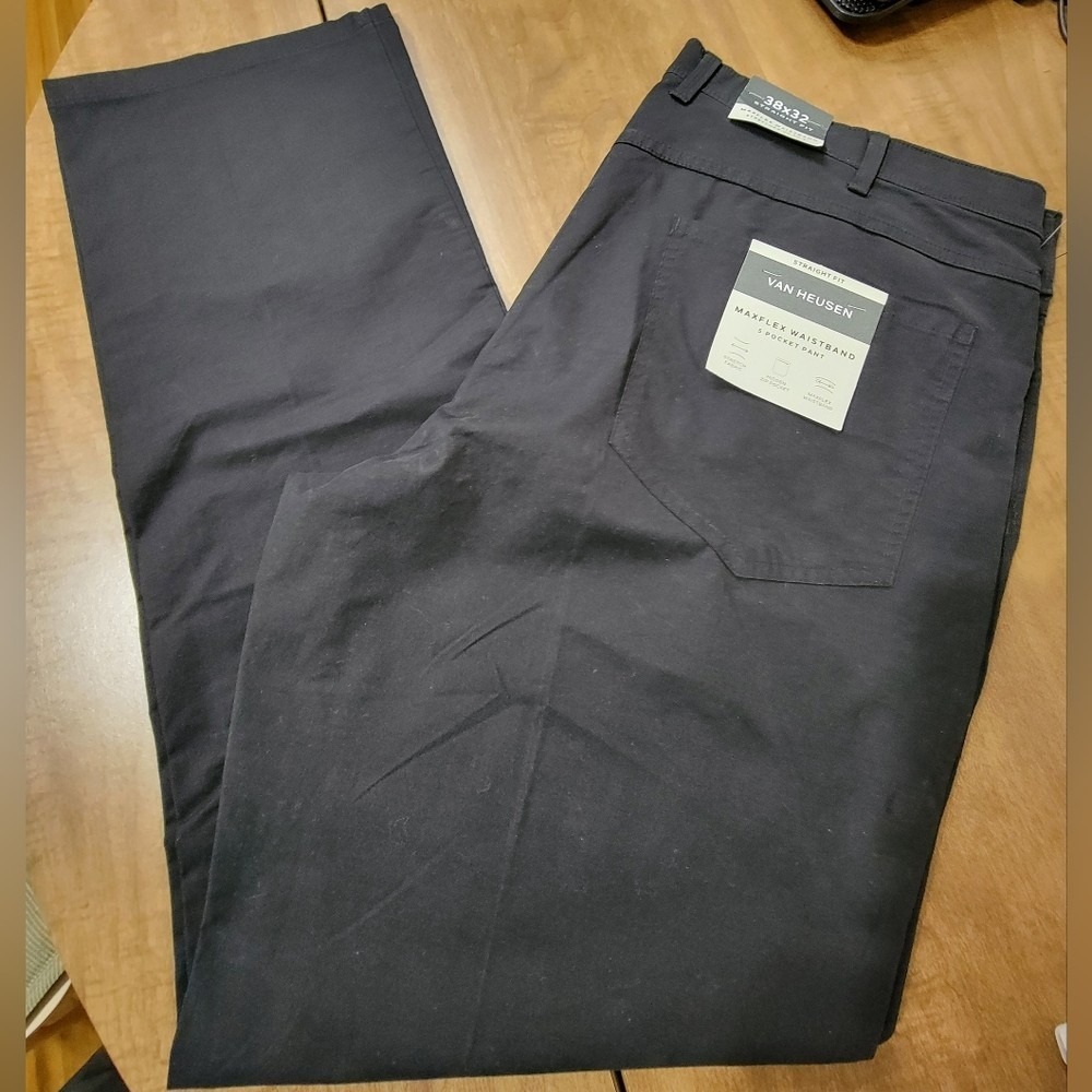 Van Heusen Mens Maxflex Waistband Straight Fit 5‎ Pocket Pants Black 38x32